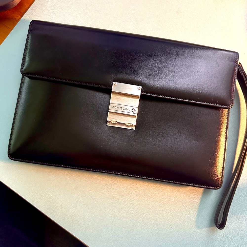 Auth Montblanc Leather Folio With Wrist Strap